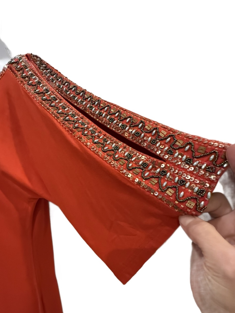 Boston Proper Orange Embellished Cold Shoulder Dress. Small